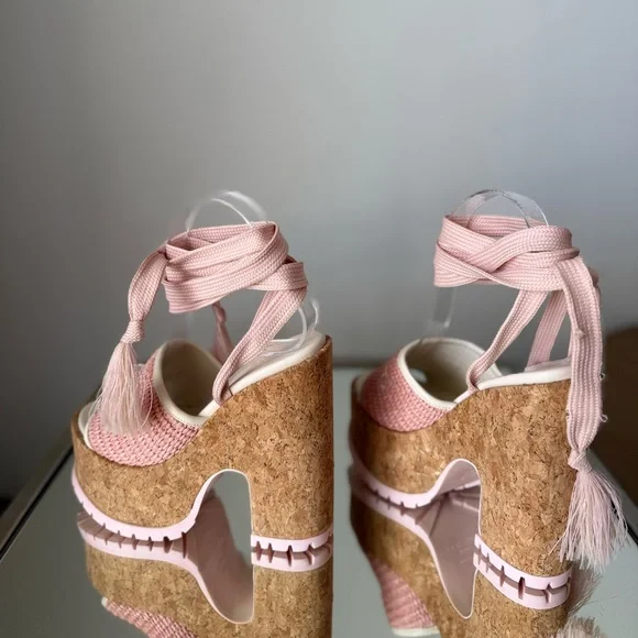 New Jimmy Choo Gal Raffia Cork Ankle-Tie Platform Sandals $750 36 - Picture 11 of 17